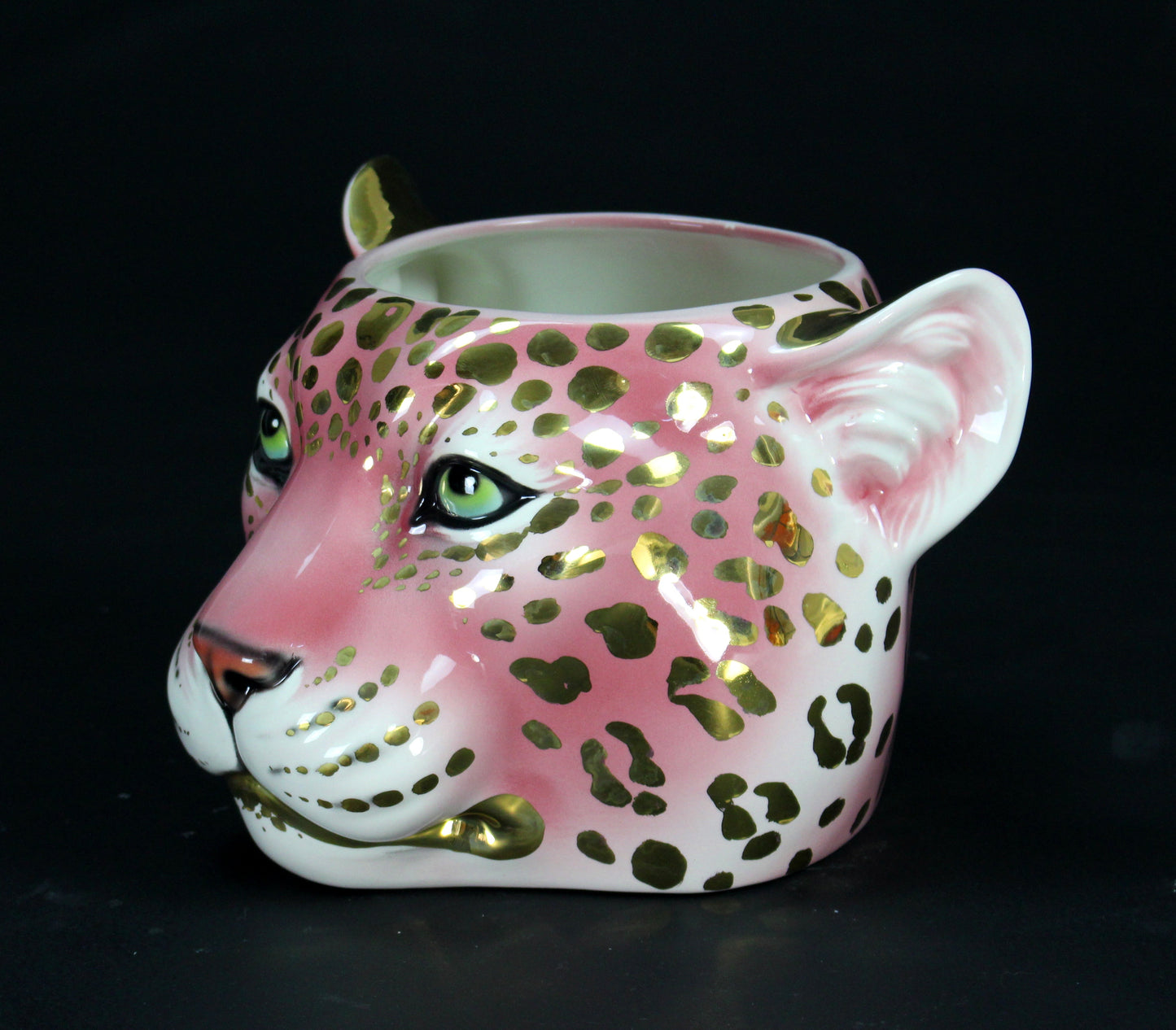 'Twinkle' Limited Edition Pink & 24k Gold XL Ceramic Leopard Planter