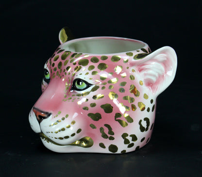 'Twinkle' Limited Edition Pink & 24k Gold XL Ceramic Leopard Planter