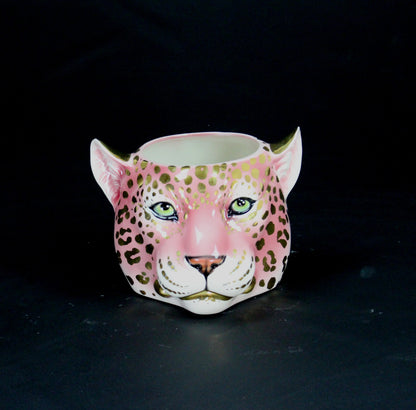 'Twinkle' Limited Edition Pink & 24k Gold XL Ceramic Leopard Planter