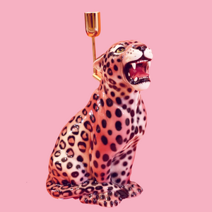 'Dawn' Small Pink Ceramic Leopard Statue Lamp