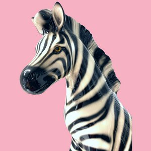 'Zaza' Large Ceramic Zebra Statue Vintage