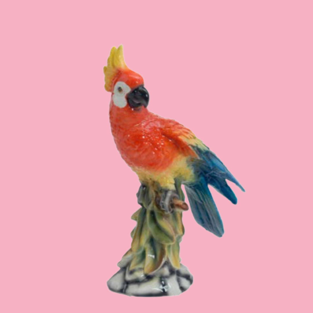 'Kiwi' Red Ceramic Cockatoo Statue Vintage