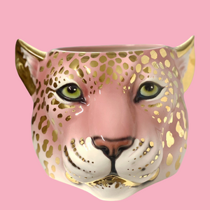 'Sparkle' Limited Edition Pink & 24k Gold Medium Ceramic Leopard Planter