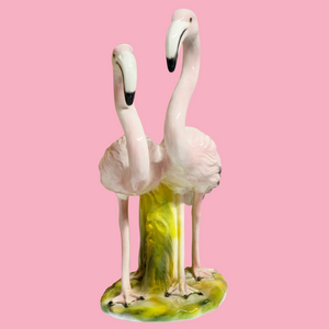 'Twins' Medium Ceramic Pink Flamingo Pair Statue
