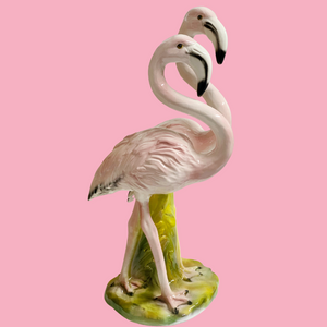 'Twins' Medium Ceramic Pink Flamingo Pair Statue