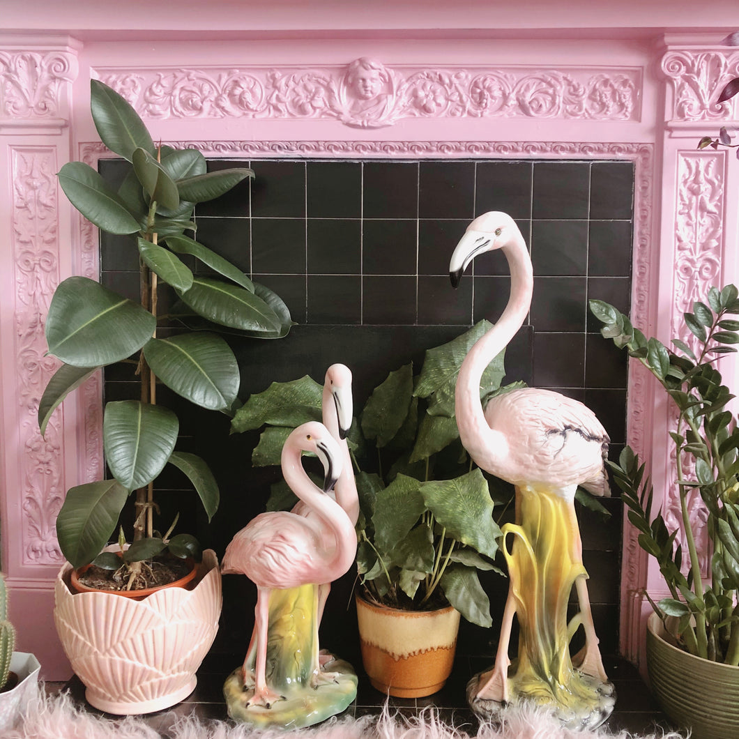 'Twins' Medium Ceramic Pink Flamingo Pair Statue