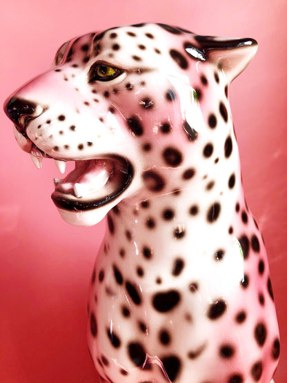 'Frenchie' PINK Large Ceramic Leopard Statue Vintage