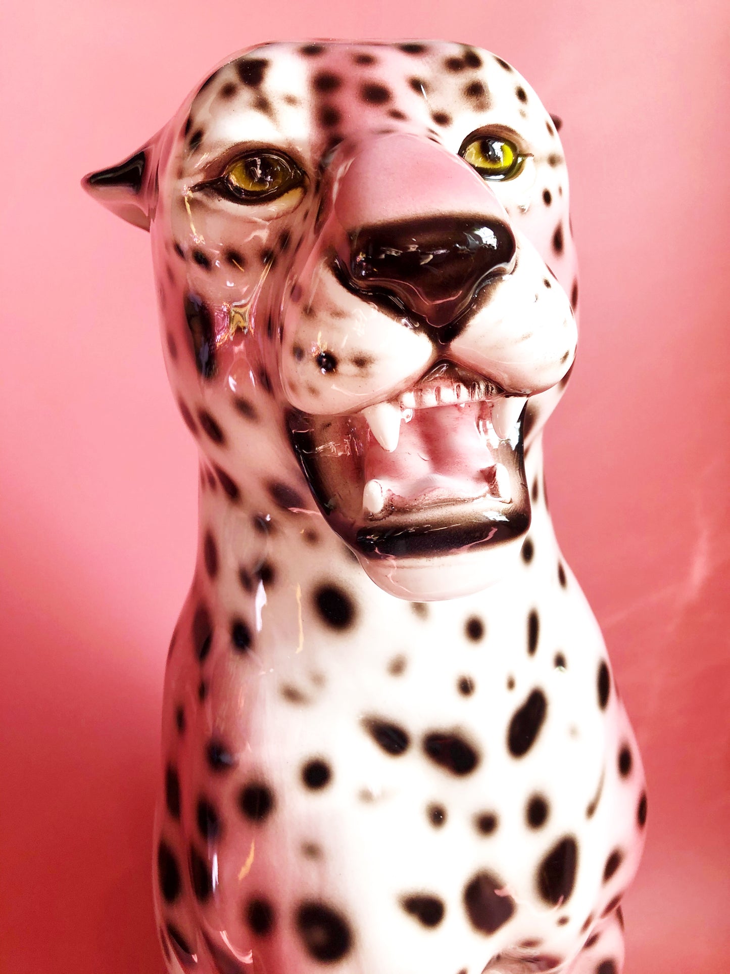 'Frenchie' PINK Large Ceramic Leopard Statue Vintage