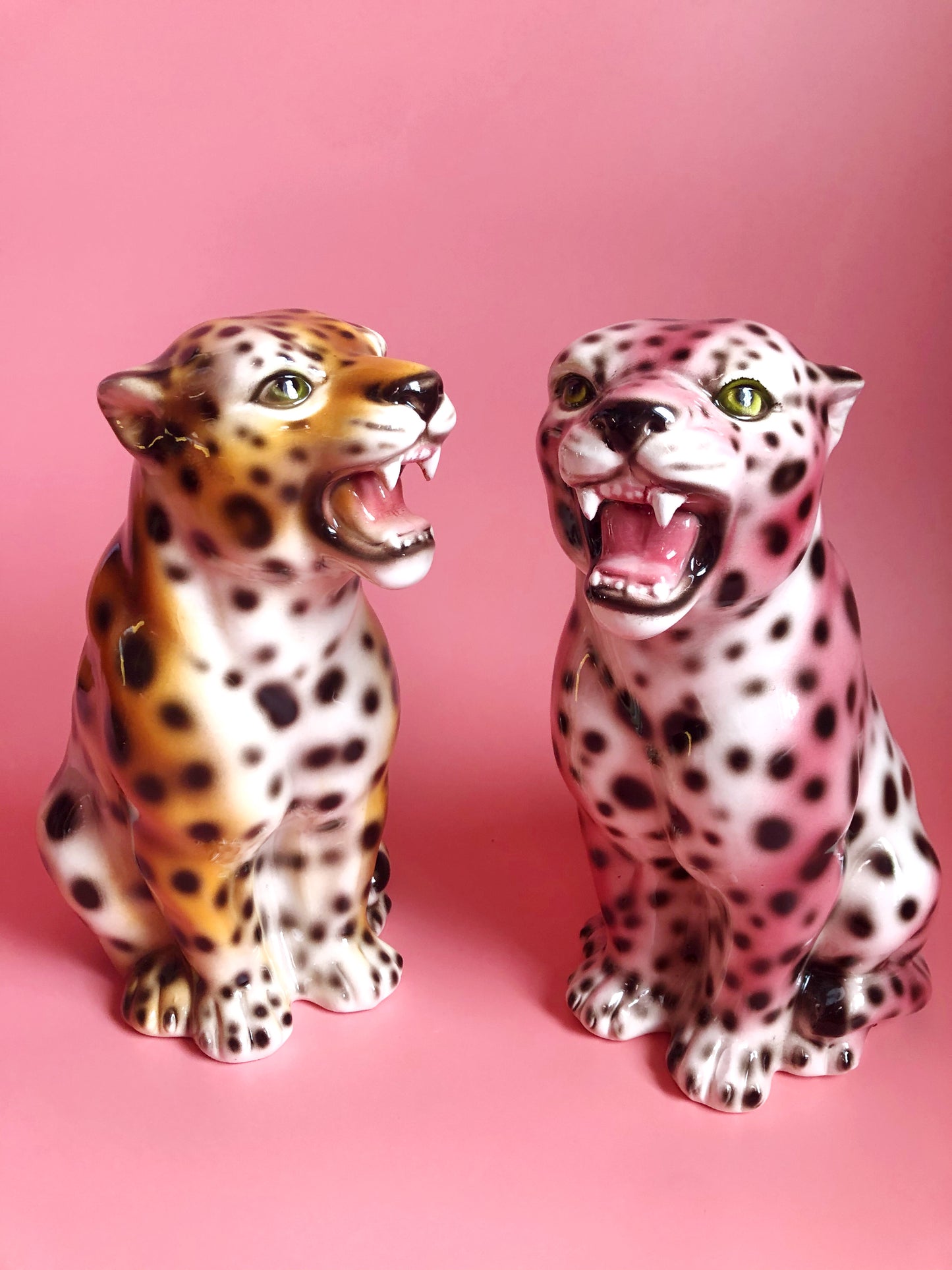 'Nina' Mini PINK Ceramic Leopard Statue Vintage