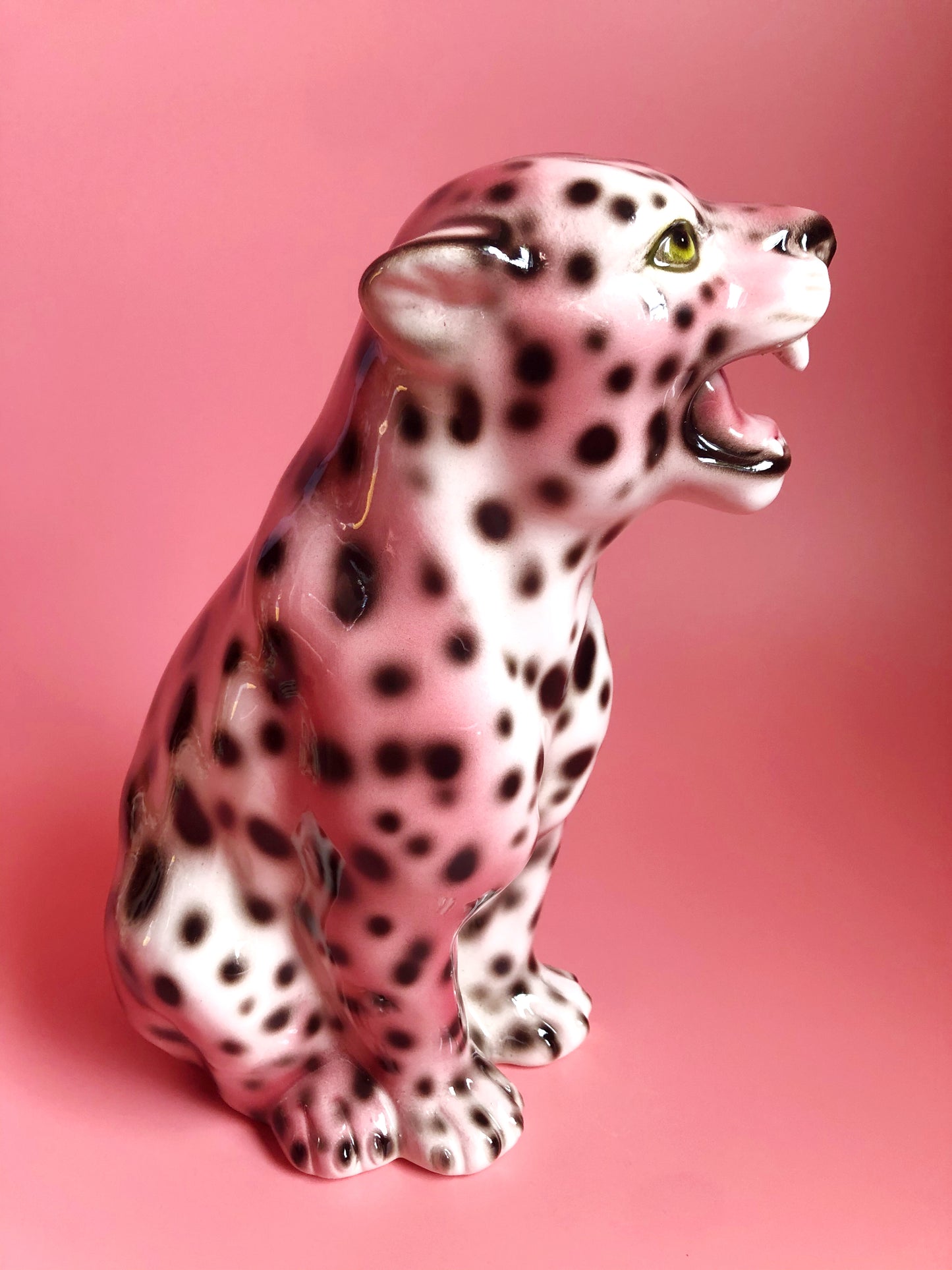 'Nina' Mini PINK Ceramic Leopard Statue Vintage