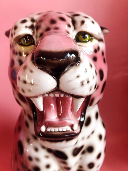 'Etta' PINK Medium Ceramic Leopard Statue Vintage