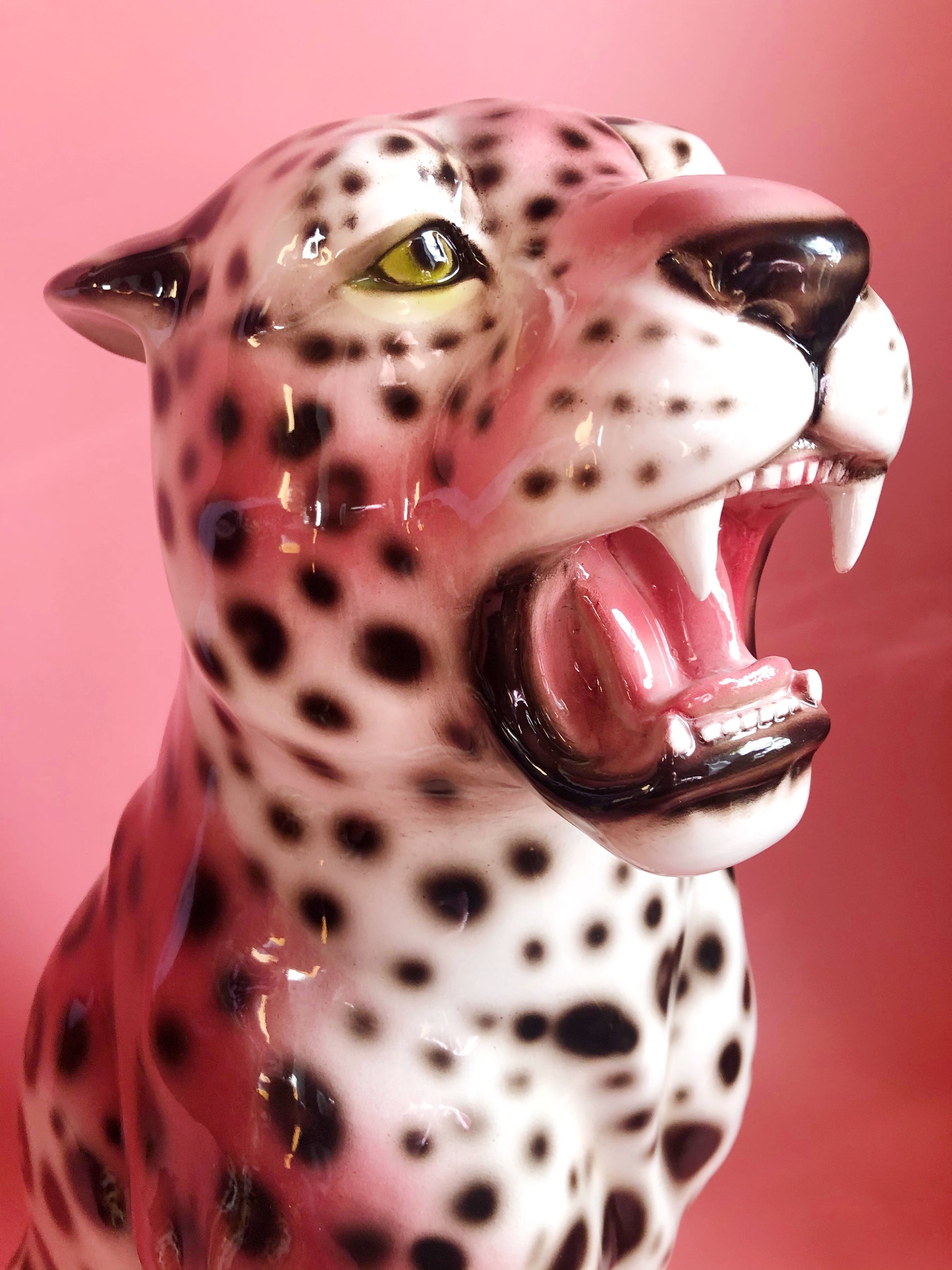 A large pink ceramic leopard statue made in Italy - Belle and