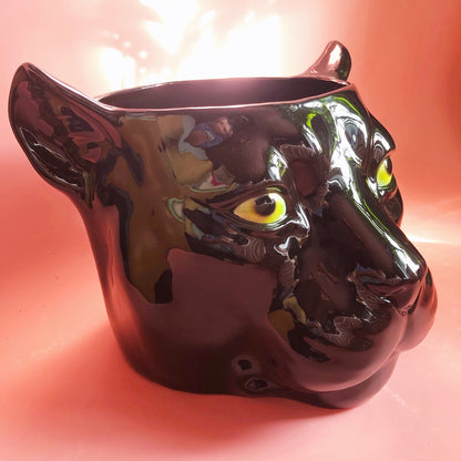 'Piper' XL Black Ceramic Panther Planter