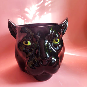 'Piper' XL Black Ceramic Panther Planter