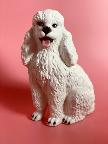 'Luna' White Sitting Poodle Dog Ceramic Statue