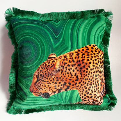 'Green Leopard Prowl' Luxury Cushion