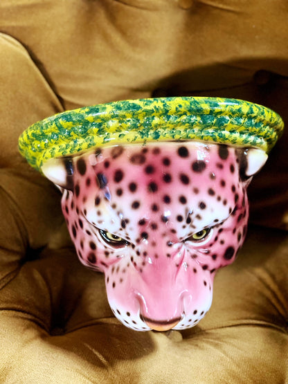'Kate' Pink Ceramic Leopard Statue Wall Shelf