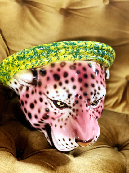 'Kate' Pink Ceramic Leopard Statue Wall Shelf