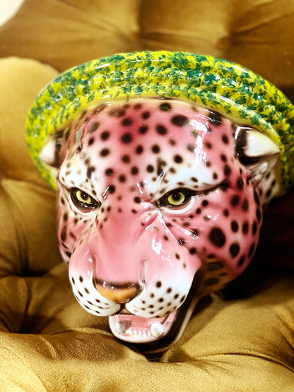 'Kate' Pink Ceramic Leopard Statue Wall Shelf