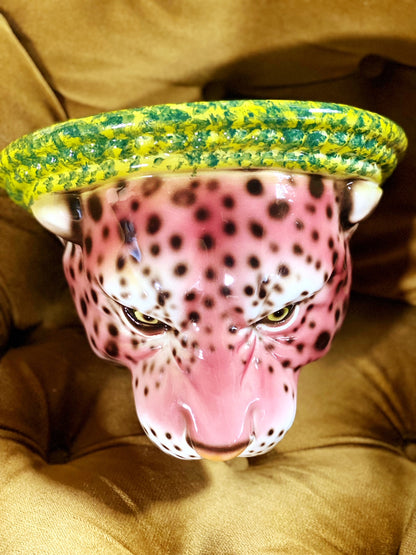 'Kate' Pink Ceramic Leopard Statue Wall Shelf