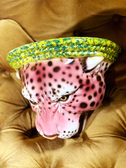 'Kate' Pink Ceramic Leopard Statue Wall Shelf