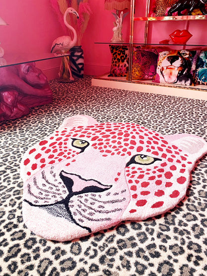 'Strawberry' Pink Red Leopard Face Rug 3ft