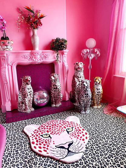 'Strawberry' Pink Red Leopard Face Rug 3ft