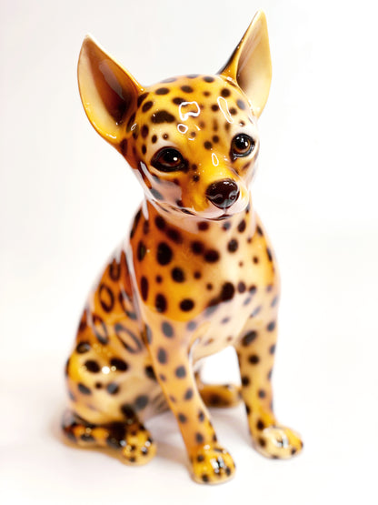 'Sheba' Leopard print Chihuahua Dog Italian Ceramic Statue