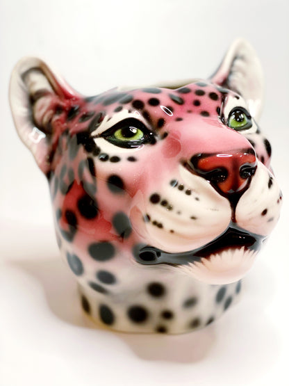 'Hellen' Pink Ceramic Leopard Head Flower Vase