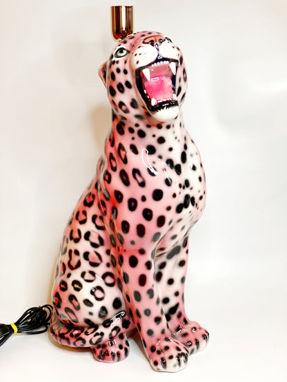 'Thea' Medium Pink Ceramic Leopard Statue Lamp