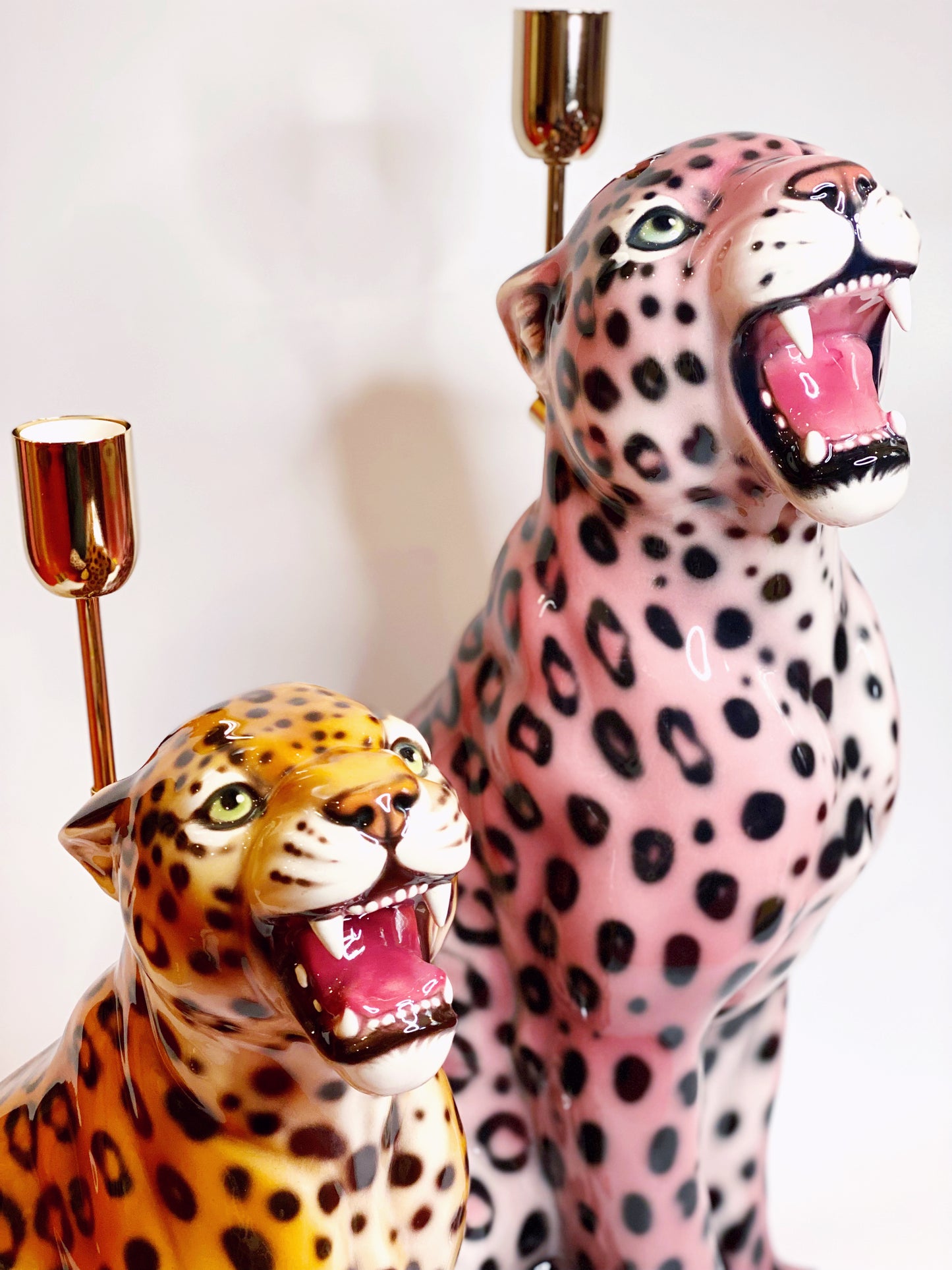 Dawn' Small Pink Ceramic Leopard Statue Lamp