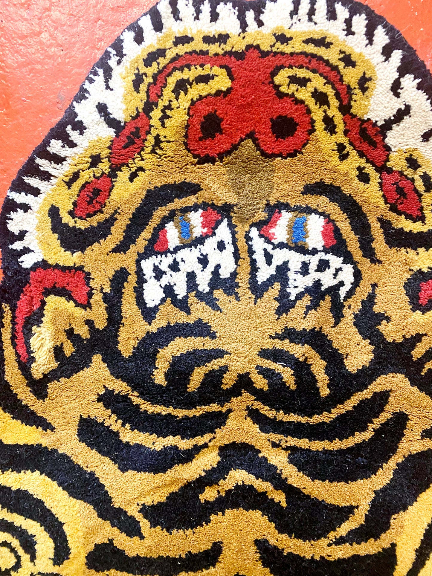 'Raj' Traditional orange Tibetan Tiger Rug 5ft x 3ft