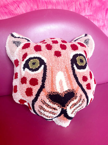 'Strawberry' Large Pink & Red Leopard Face Cushion
