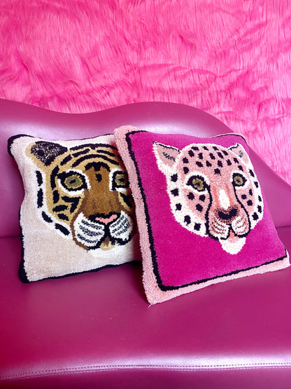 'Strawberry' Pink & Red Leopard Square Cushion