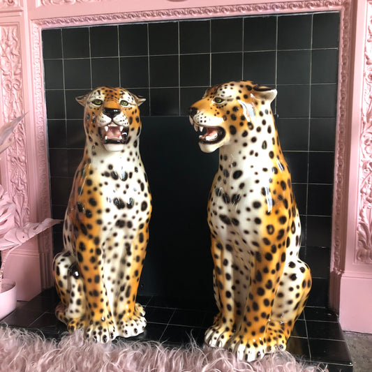 1960's Hollywood Regency Palm Beach Italian Ceramic Cheetah/Leopard Statue